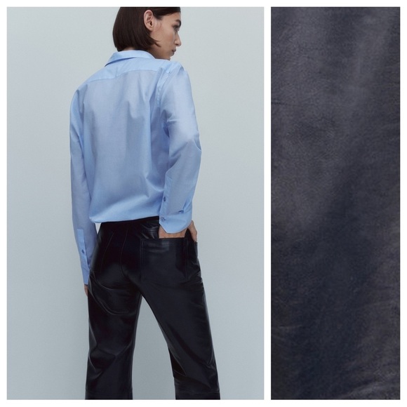 NWT. Massimo Dutti Navy Blue Nappa Leather Trousers. Size M. - Picture 3 of 11